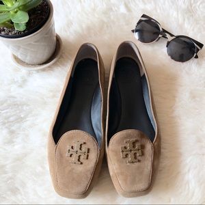 Tory Burch fritz loafers in brown kid suede sz 7